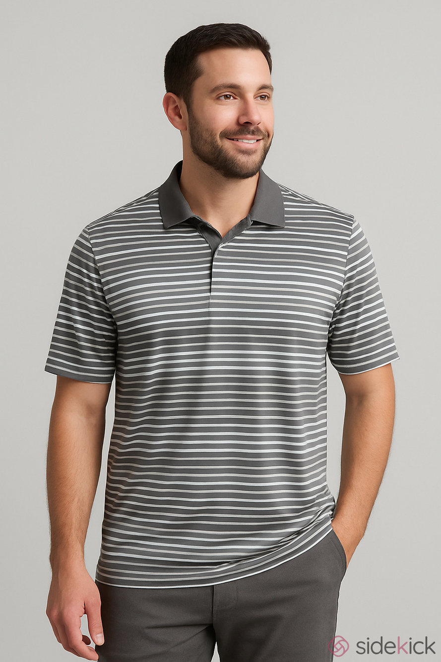 Nike Golf Tour Performance Short Sleeve Polo Shirt Size Large Striped Grey